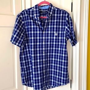 CHAPS Blue & White Plaid Shortsleeved Shirt